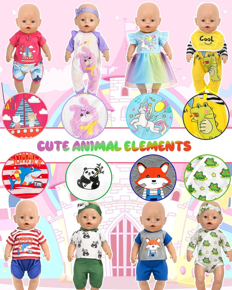 ARTST Baby Doll Clothes 8 Set 14-16 inch Baby Doll Accessories Outfit with Headbands for 43cm New Born Baby Dolls 15 inch Bitty Baby Doll 18 inch Doll - Image 5